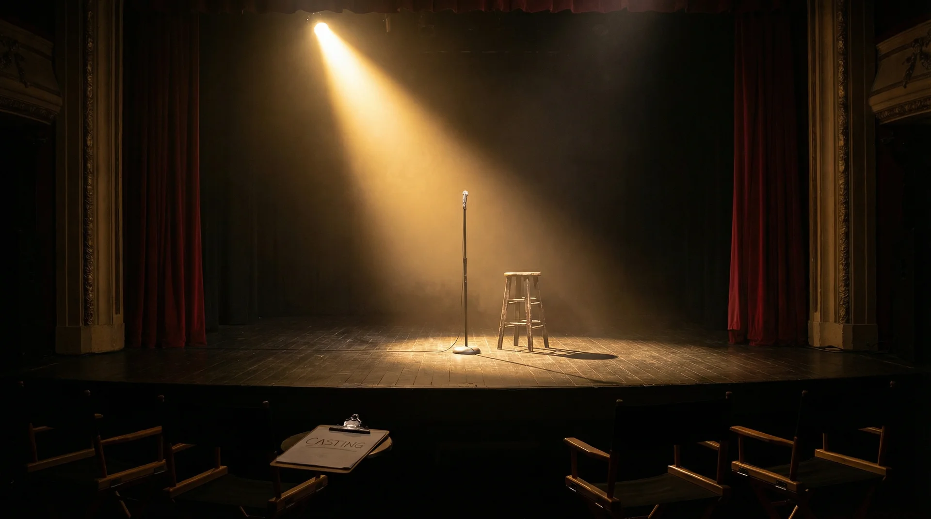 小蓝视频 选角现场，聚光灯下的空舞台等待演员登场